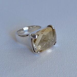 Chunky Faceted 925 Sterling Silver & Citrine Statement Ring